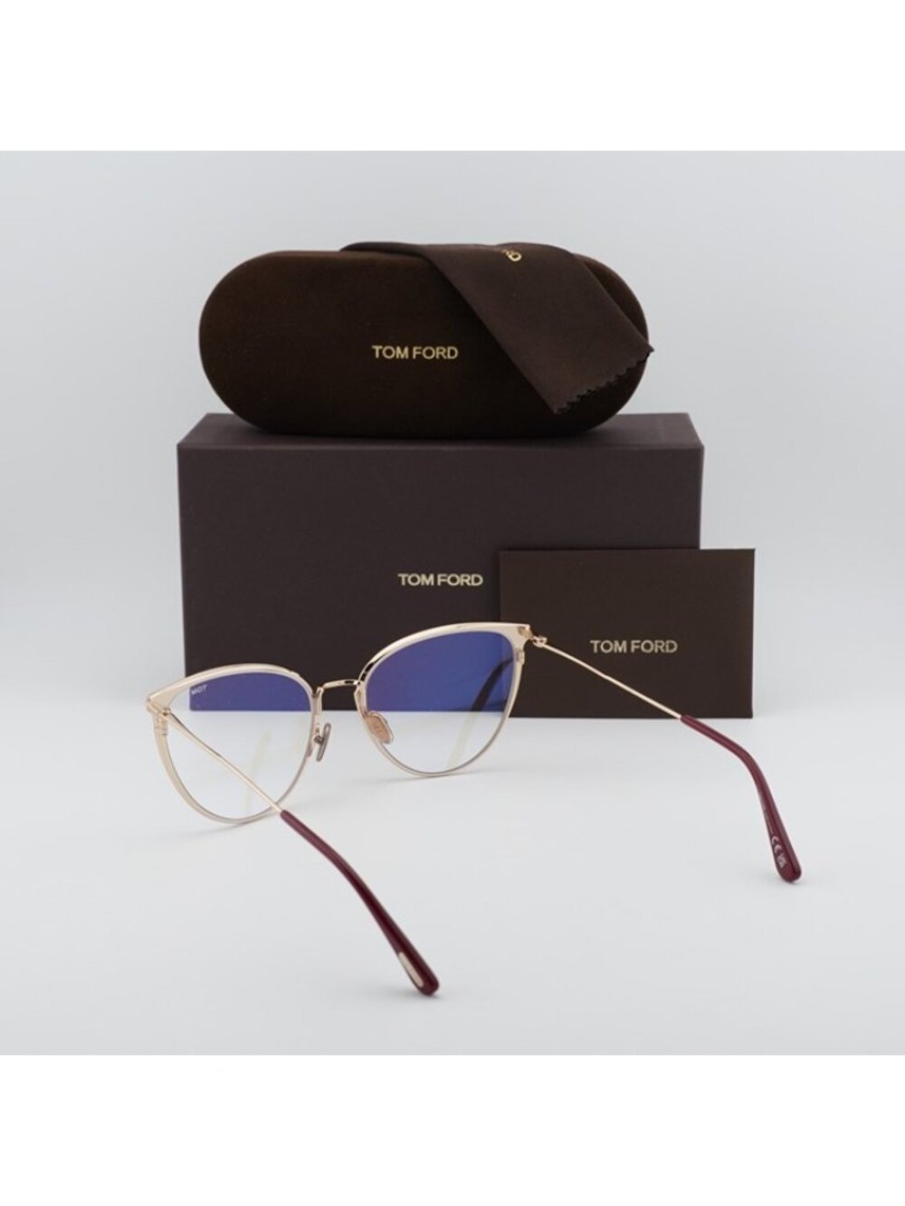 Tom Ford FT5840-B 066 Eyeglasses Red / Gold 56mm Cat Eye Frame, Blue Light Block - Picture 10 of 10